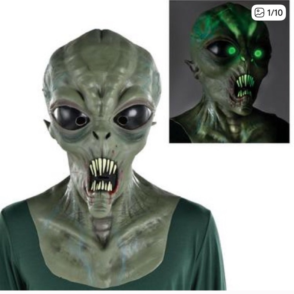 Scary Alien Head Mask w/ Glowing Teeth Light up Adult Size Halloween Costume